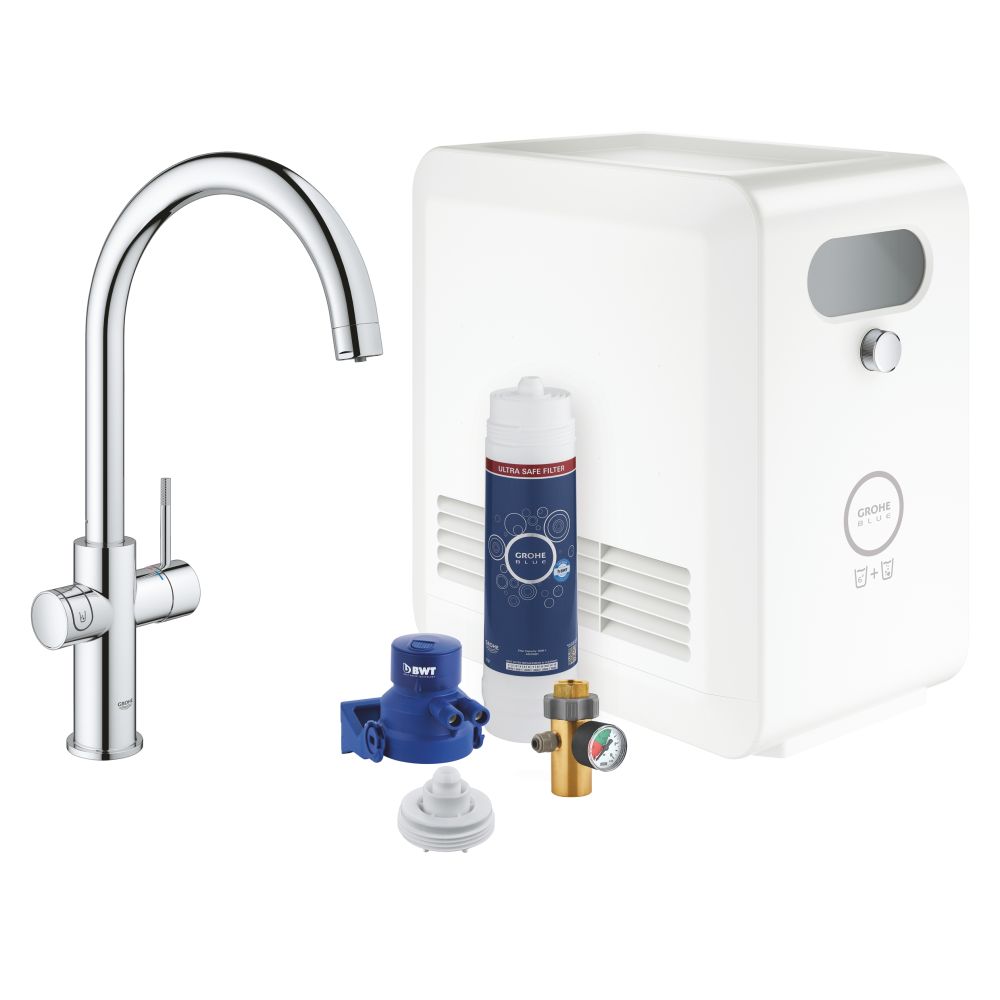 Смеситель для кухни GROHE Blue Professional с системой фильтрации, охлаждения и газирования воды, хром (31607002)