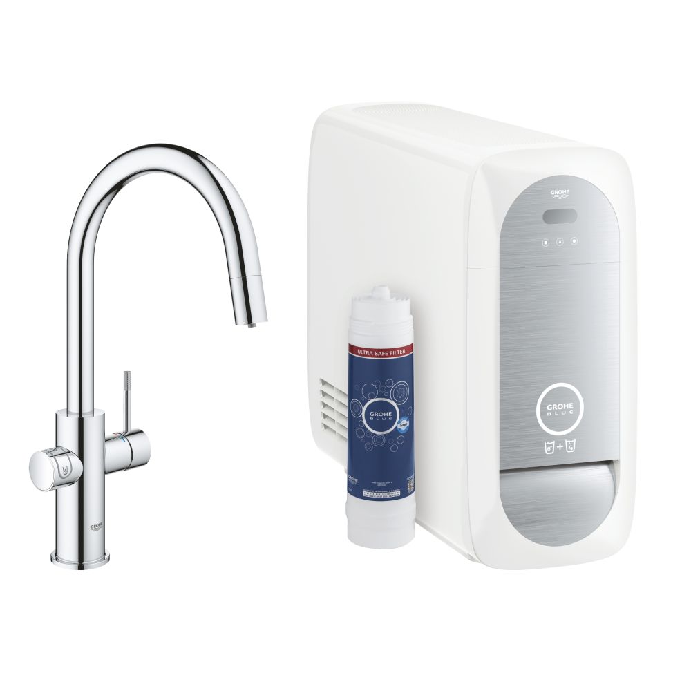 Смеситель для кухонной мойки GROHE Blue Home с системой фильтрации, охлаждения и газирования воды, хром (31606000)