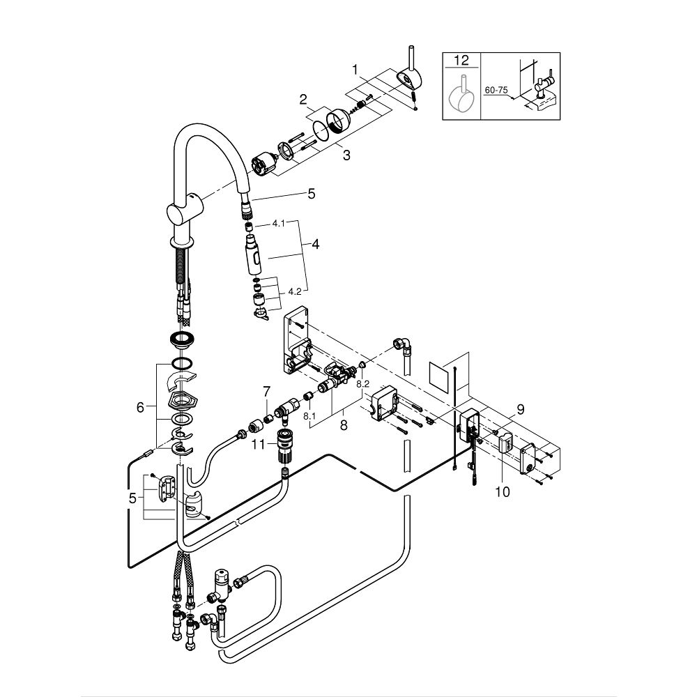 Смеситель для кухни GROHE Minta Touch сенсорный с вытяжным душем, суперсталь (31358DC2)