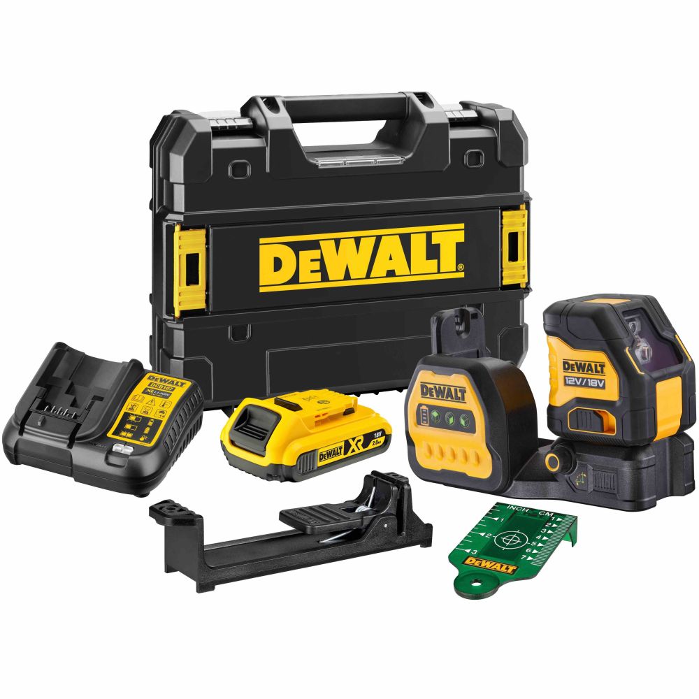 Аккумуляторный лазерный построитель плоскостей DEWALT DCE088D1G18, 12/18 В, зеленый луч, 30 м, с АКБ 2 Ач и ЗУ, в кейсе TSTAK