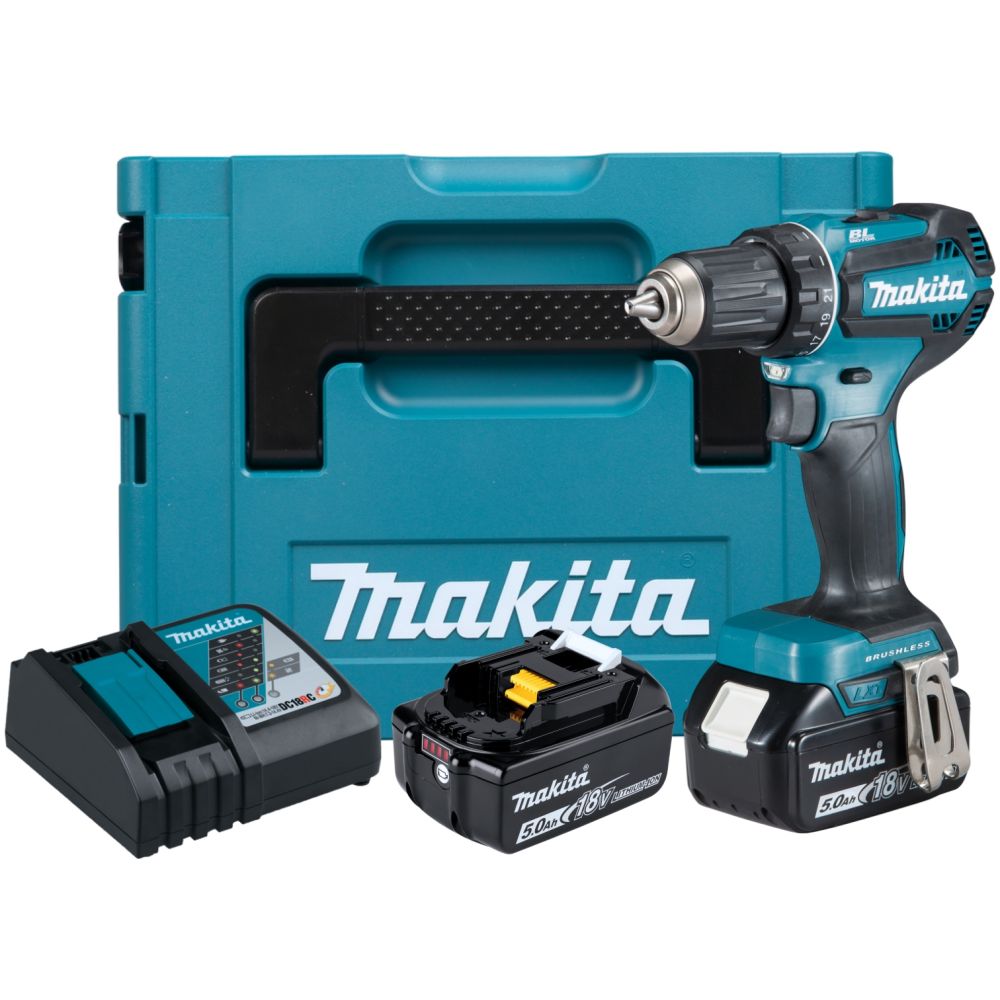 Аккумуляторная дрель-шуруповерт Makita DDF485RTJ, 18 В, 1900 об/мин, с 2 АКБ 5 Ач и ЗУ, в кейсе MakPac