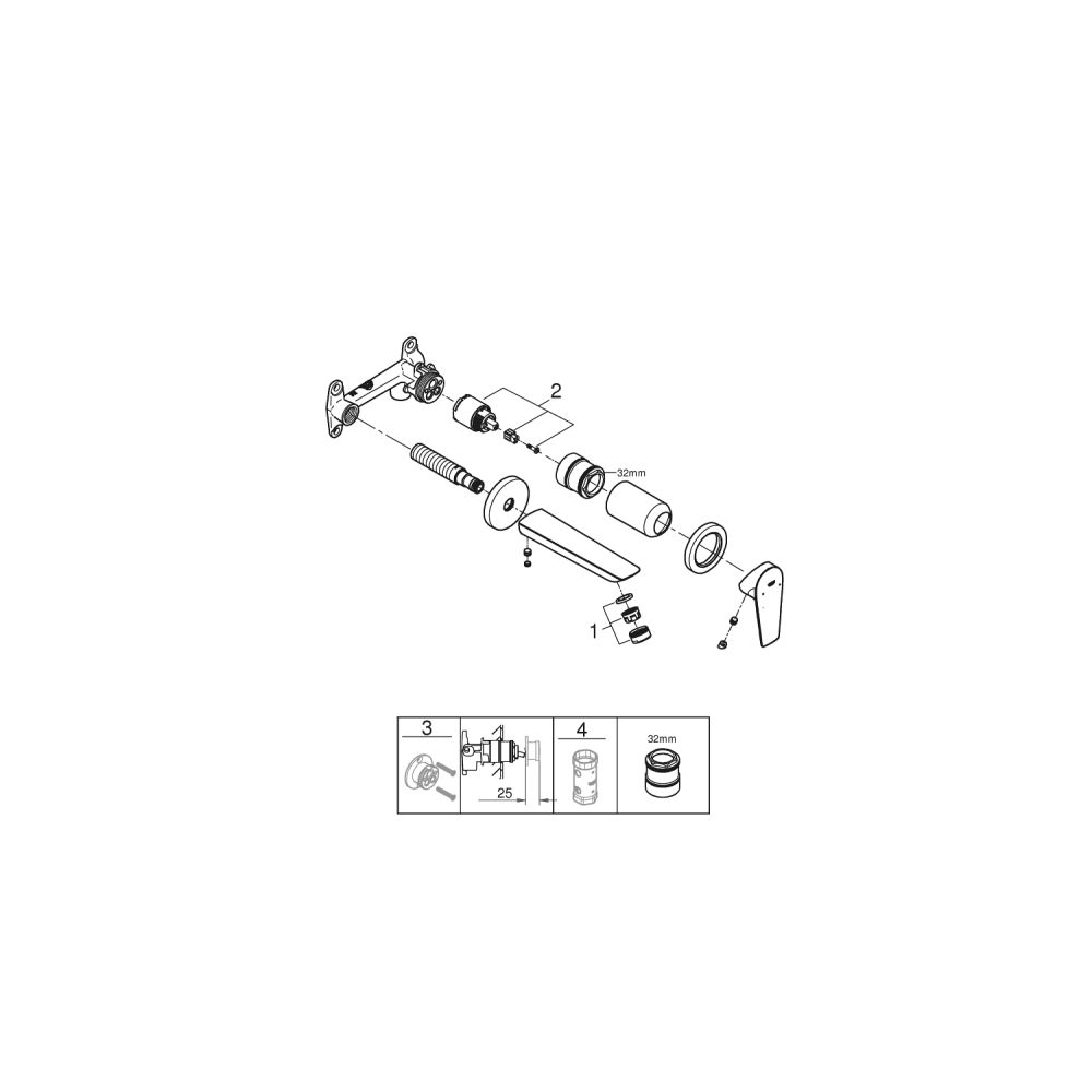 Смеситель для раковины GROHE BauEdge в комплекте с монтажной частью, хром (20474001)
