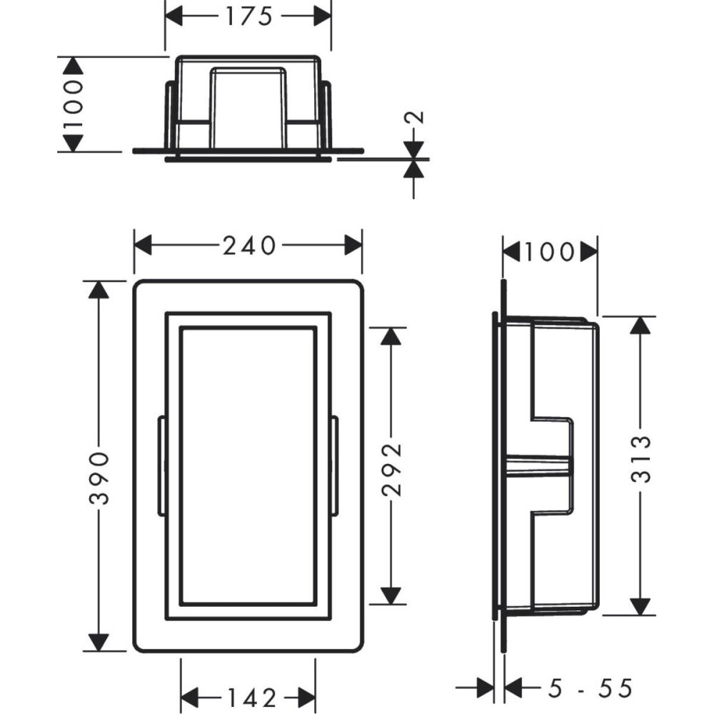 Настенный короб hansgrohe XtraStoris Individual с цветом корпуса матовый черный и дизайнерской рамой, 30х15х10 см 56095340, шлифованный черный хром