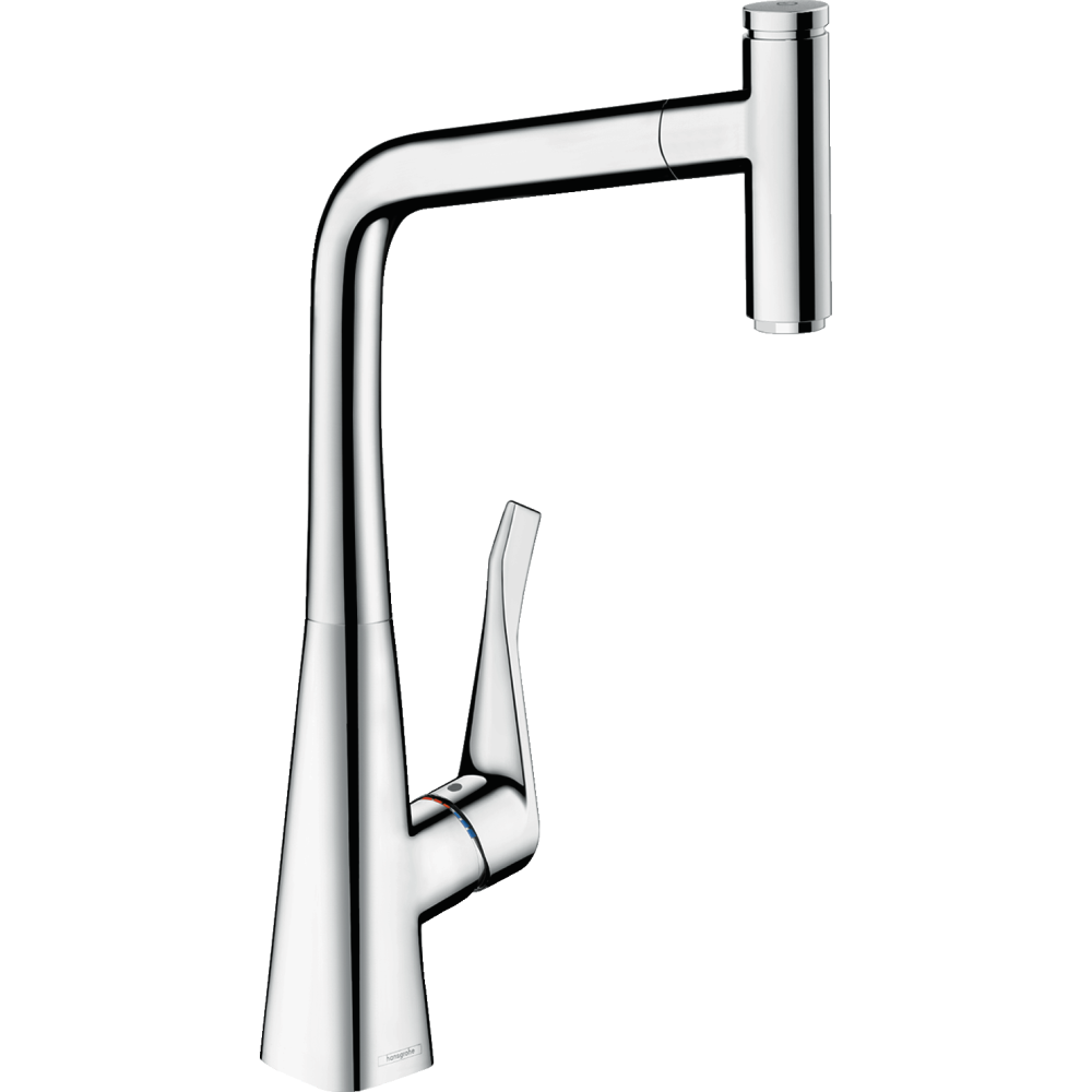 Смеситель для кухонной мойки hansgrohe Metris Select M71 320, с вытяжным изливом, Eco 14786000, хром