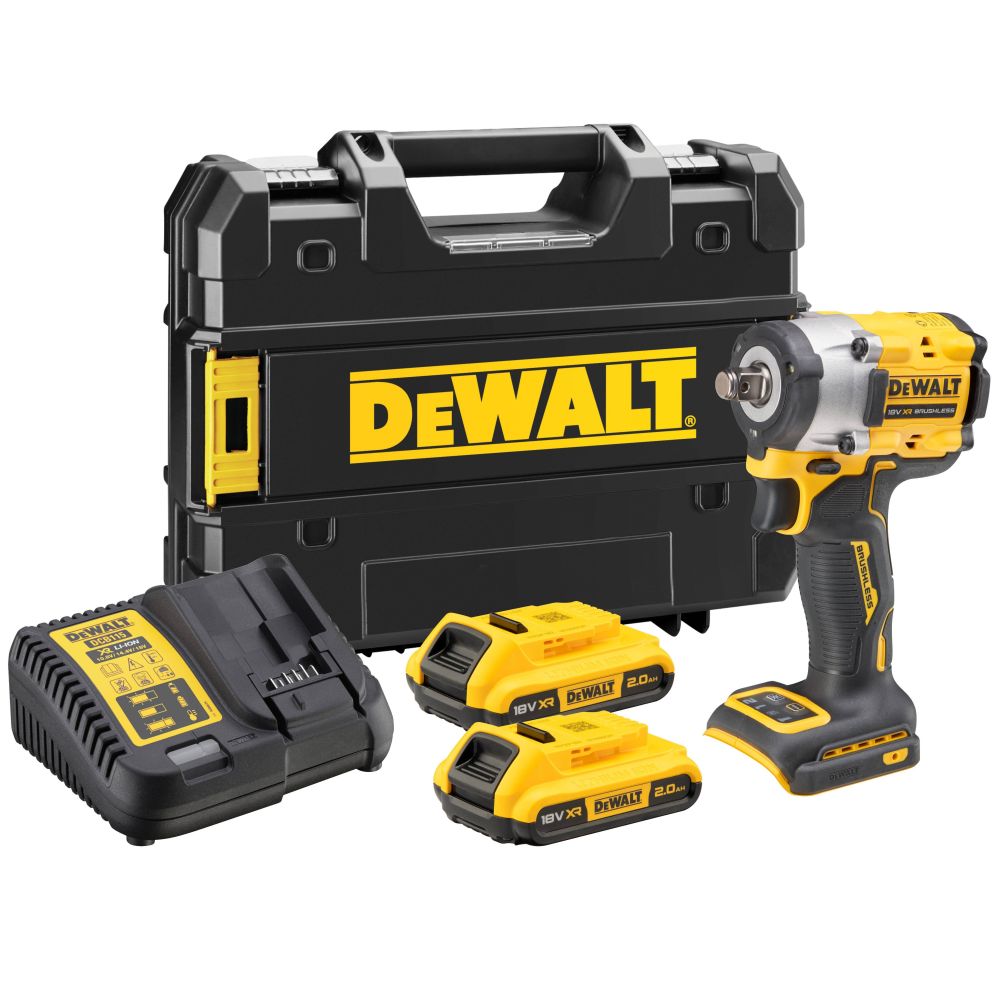Аккумуляторный гайковерт DEWALT DCF921D2T, 18 В, 610 Нм, 3550 уд/мин, с 2 АКБ 2 Ач и ЗУ, в кейсе TSTAK (DCF921D2T-QW)