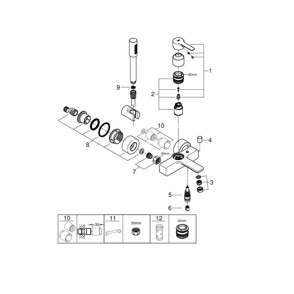 Смеситель для ванны GROHE Lineare с душевым гарнитуром, хром (33850001)