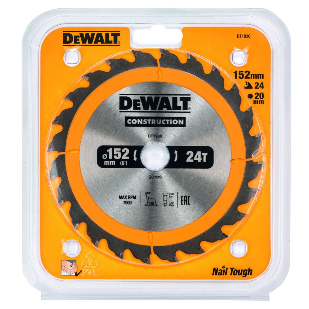Диск пильный по дереву DEWALT CONSTRUCTION, 152х20х1.5 мм (DT1930-QZ)