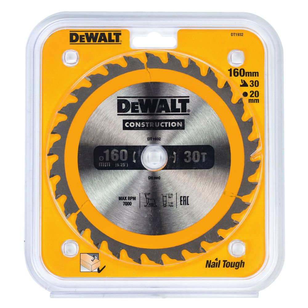 Диск пильный по дереву DEWALT CONSTRUCTION, 160х20х1.5 мм (DT1932-QZ)