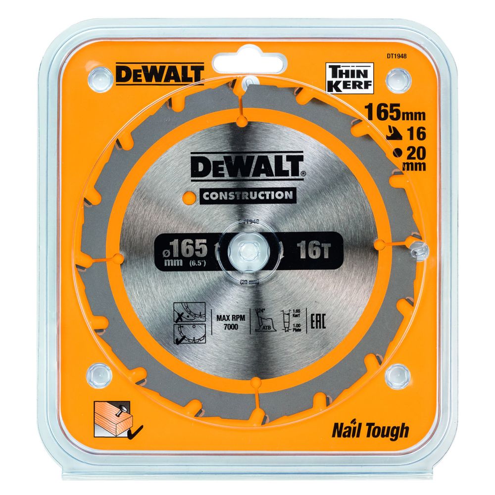 Диск пильный по дереву DEWALT CONSTRUCTION, 165х20х1 мм (DT1948-QZ)