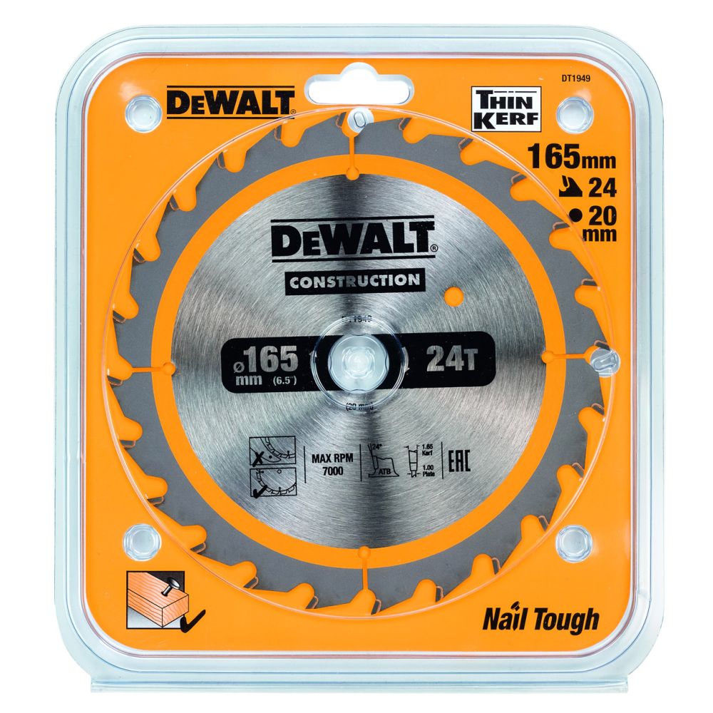 Диск пильный по дереву DEWALT CONSTRUCTION, 165х20х1 мм (DT1949-QZ)