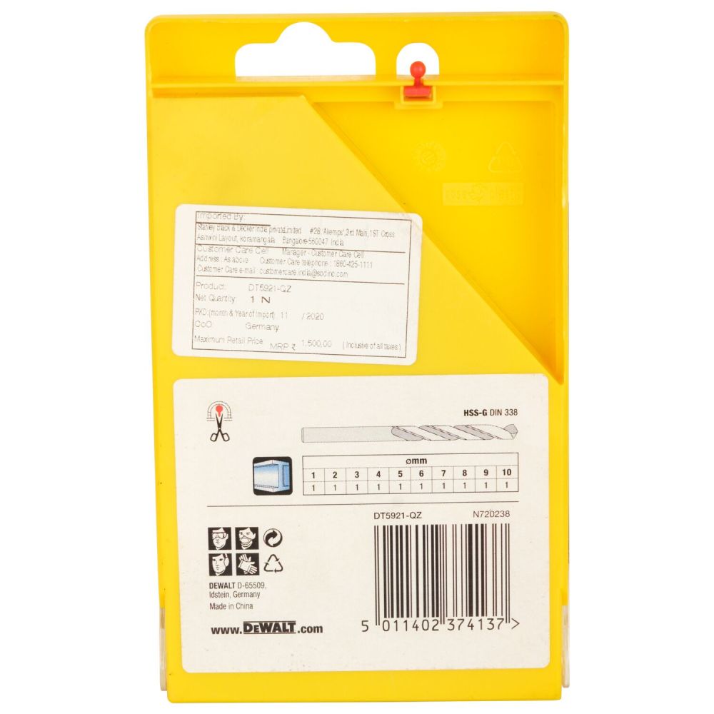 Набор сверл DEWALT DT5921-QZ по металлу, 1-10 мм, 10 шт. (DT5921-QZ)