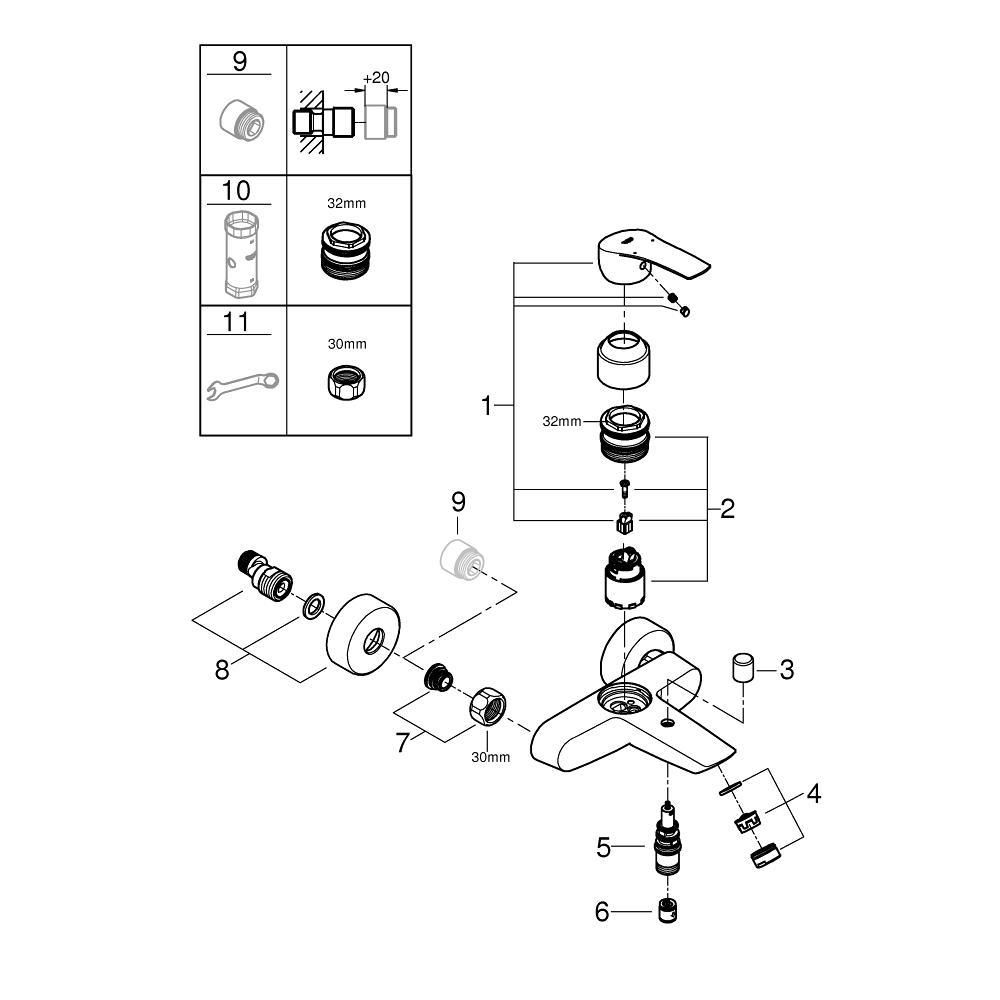 Смеситель для ванны GROHE Eurosmart, хром (33300003)