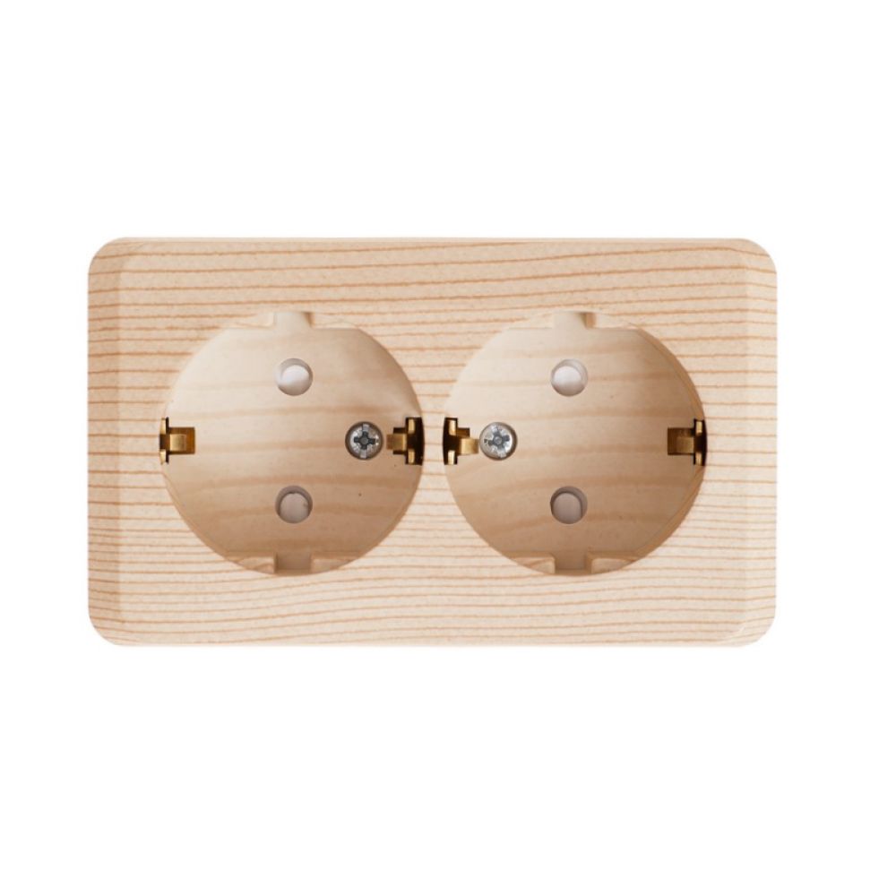 Розетка двойная с заземлением со шторками 16А Systeme Electric (Schneider Electric) Etude, сосна PA16-008D