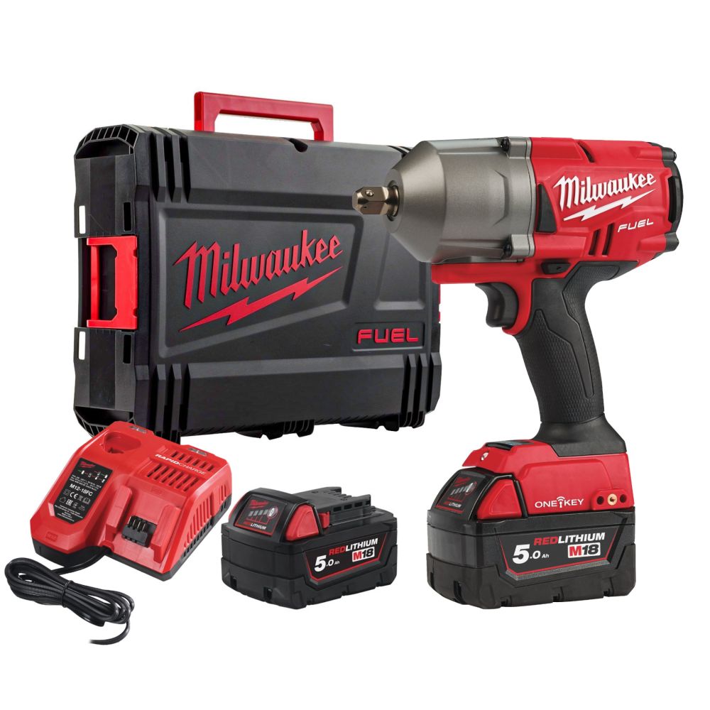 Аккумуляторный импульсный гайковерт Milwaukee, 1/2" M18 ONEFHIWF34-502X, 4933459725, с 2 АКБ 5 Ач и ЗУ, в кейсе