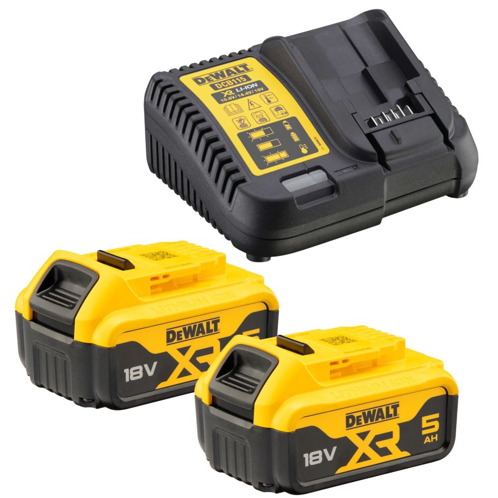 Аккумуляторный набор DEWALT DCK384P2T, 18 В: дрель DCD796 + шуруповерт DCG405 + УШМ DCG405, с 2 АКБ 5 Ач и ЗУ, в 2 кейсах TSTAK