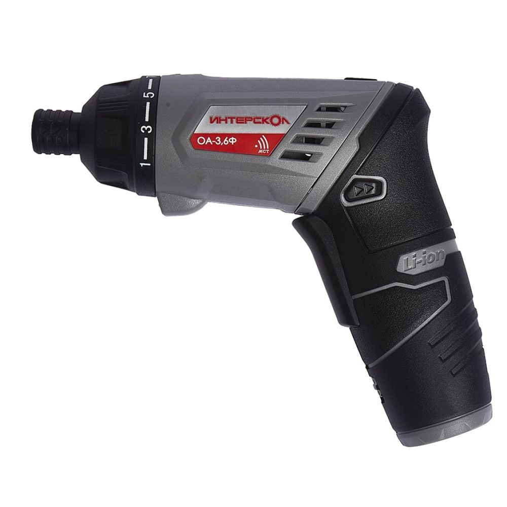 Аккумуляторная отвертка ИНТЕРСКОЛ ОА-3,6Ф, 3.6 В, 5 Н·м, 200 об/мин, 1 АКБ 1.3 Ач и ЗУ, в кейсе, 433.0.1.00
