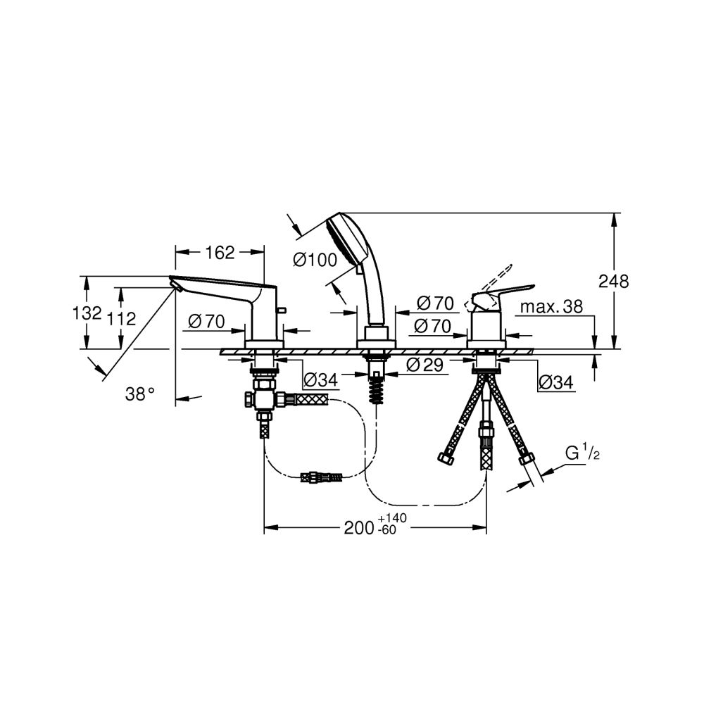 Смеситель для ванны GROHE BauEdge, хром (2511710A)