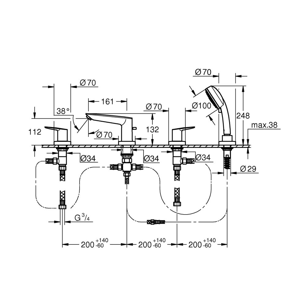Смеситель для ванны GROHE BauEdge, хром (2512010A)