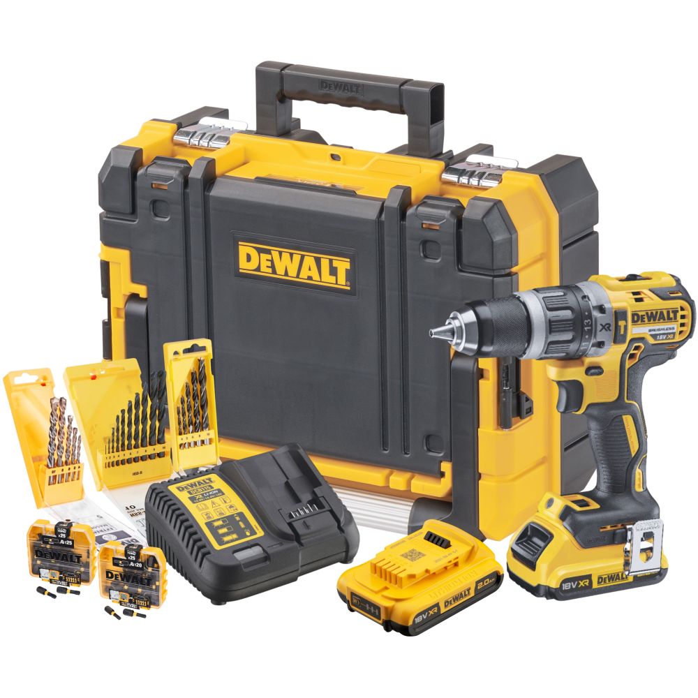 Ударная дрель-шуруповерт DEWALT DCK796D2T, 18 В, 2000 об/мин, 34000 уд/мин, с 2 АКБ 2 Ач, ЗУ и набором оснастки, в кейсе TSTAK