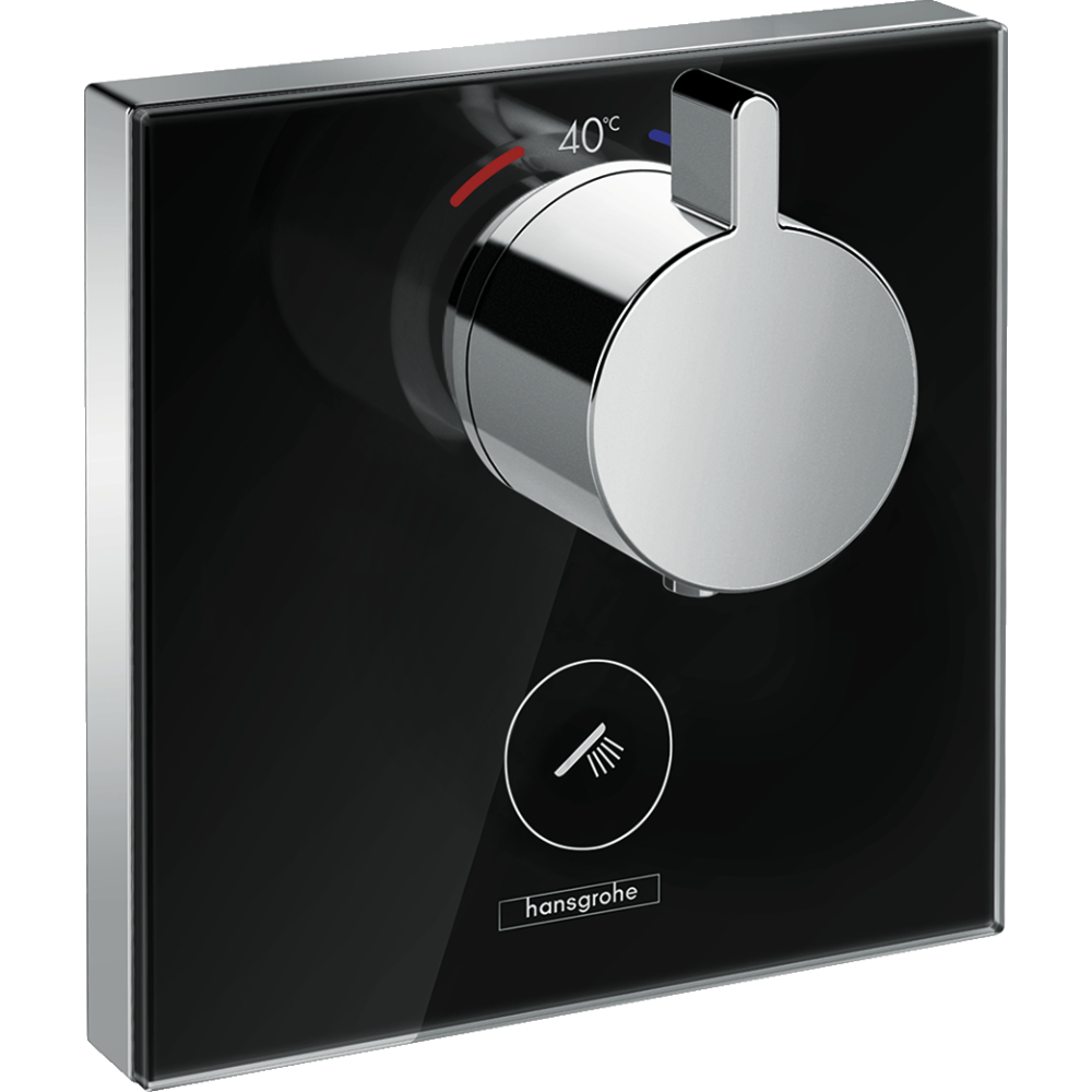 Внешняя часть термостата для душа hansgrohe ShowerSelect Glass HighFlow скрытого монтажа с отдельным выводом ручного душа 15735600, черный/хром