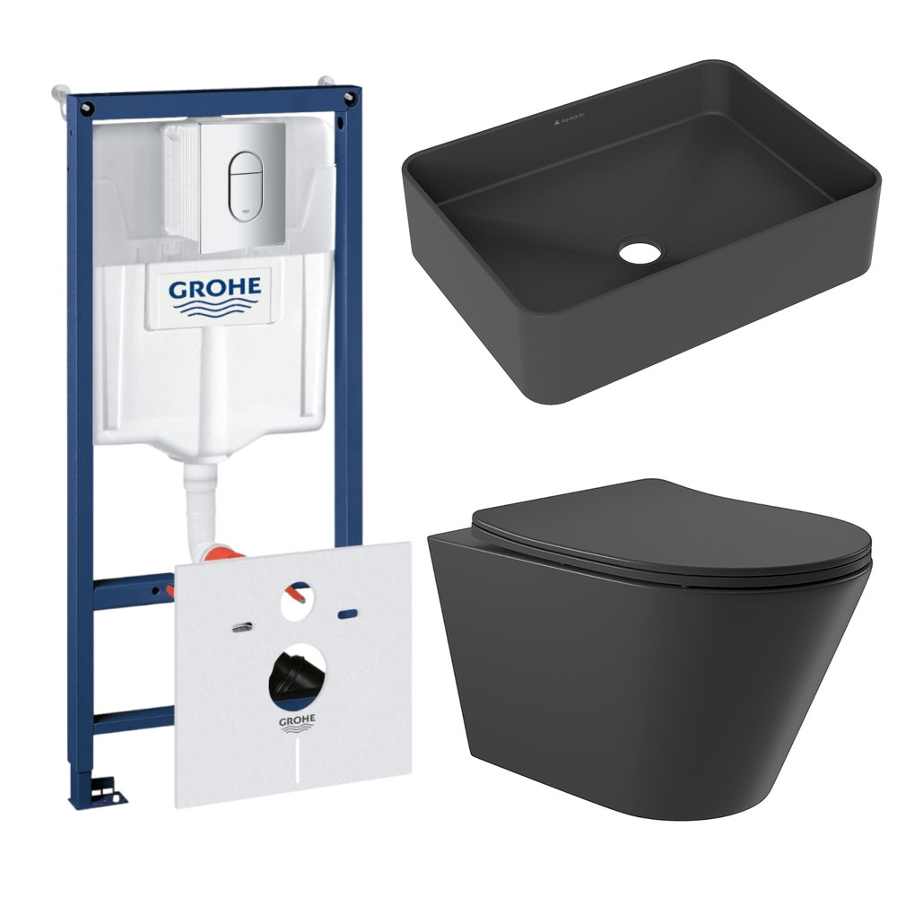 Комплект инсталляции GROHE Rapid SL 3 в 1 (NW0145/S) с унитазом Aqueduto CONE CONT2140 и раковиной Aqueduto ESPIRAL ESP0440 (NW0656)