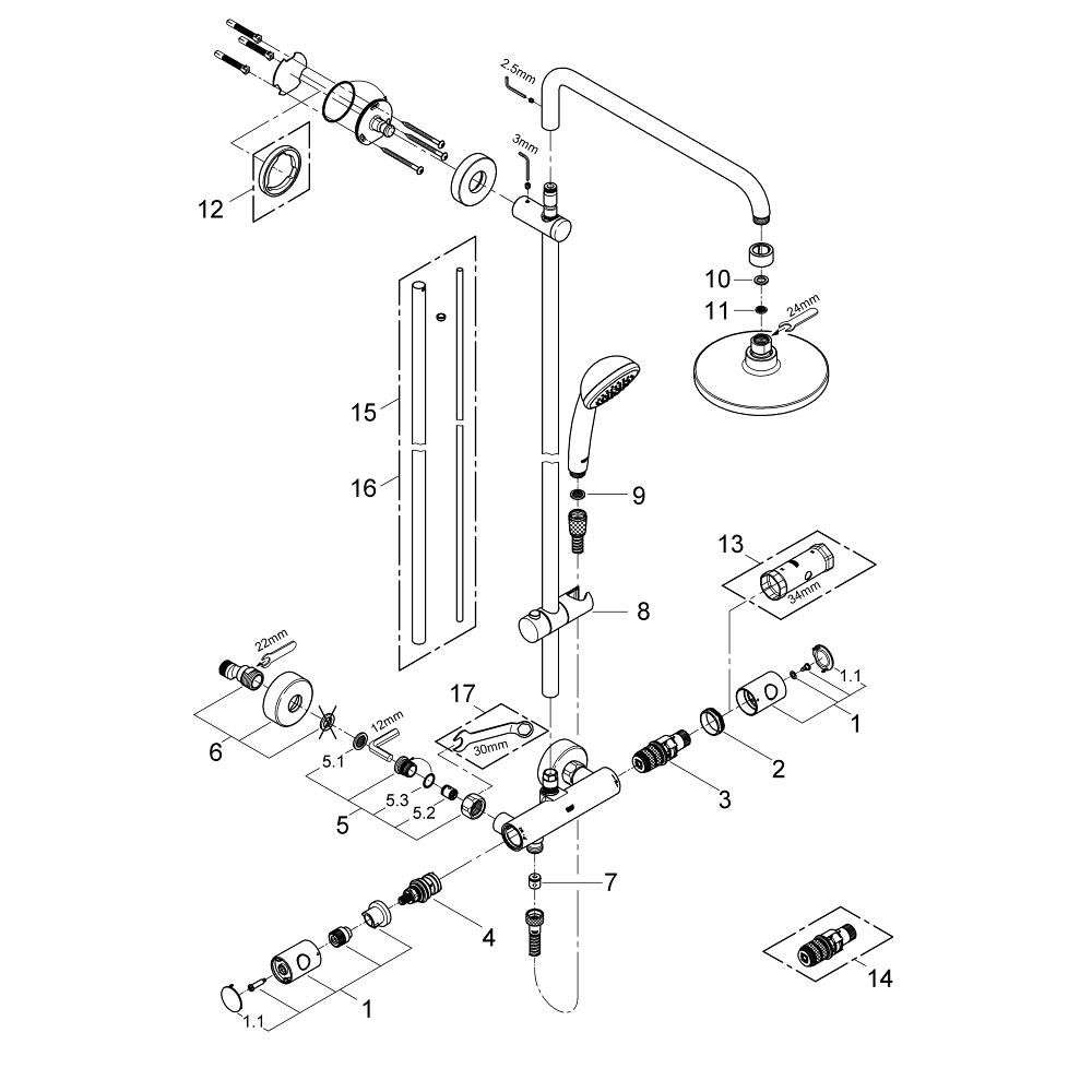 Душевая система GROHE Vitalio System 180 с термостатом для душа, хром (27298000)
