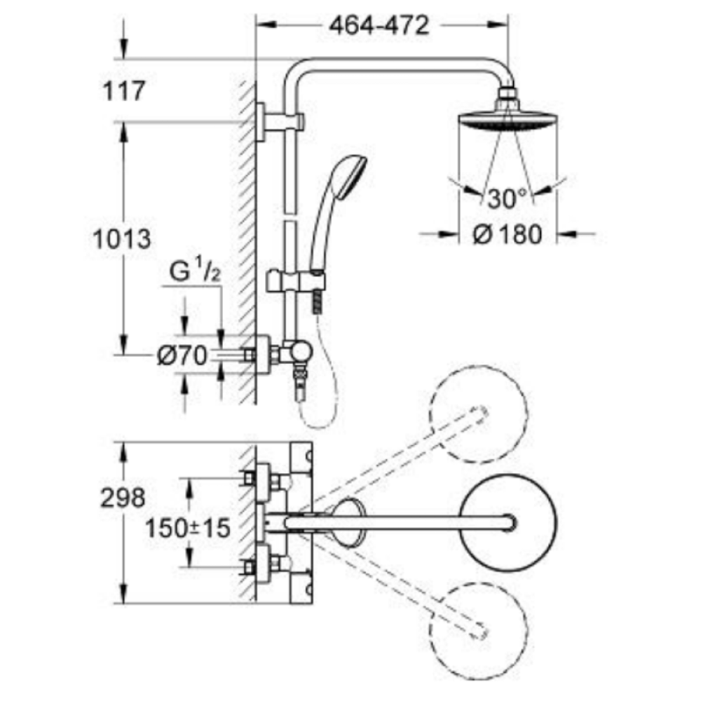 Душевая система GROHE Vitalio System 180 с термостатом для душа, хром (27298000)