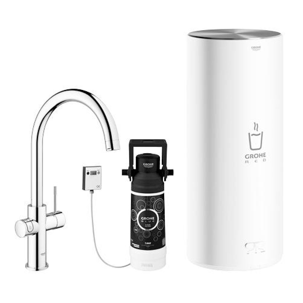 Комплект для кухни GROHE Red Duo с C-образным смесителем, бойлером L-Size и фильтром, хром (30079001)