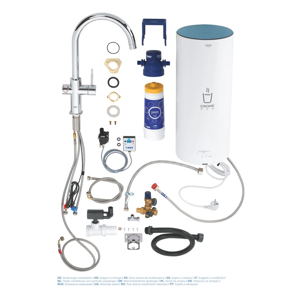 Комплект для кухни GROHE Red Duo с C-образным смесителем, бойлером L-Size и фильтром, хром (30079001)