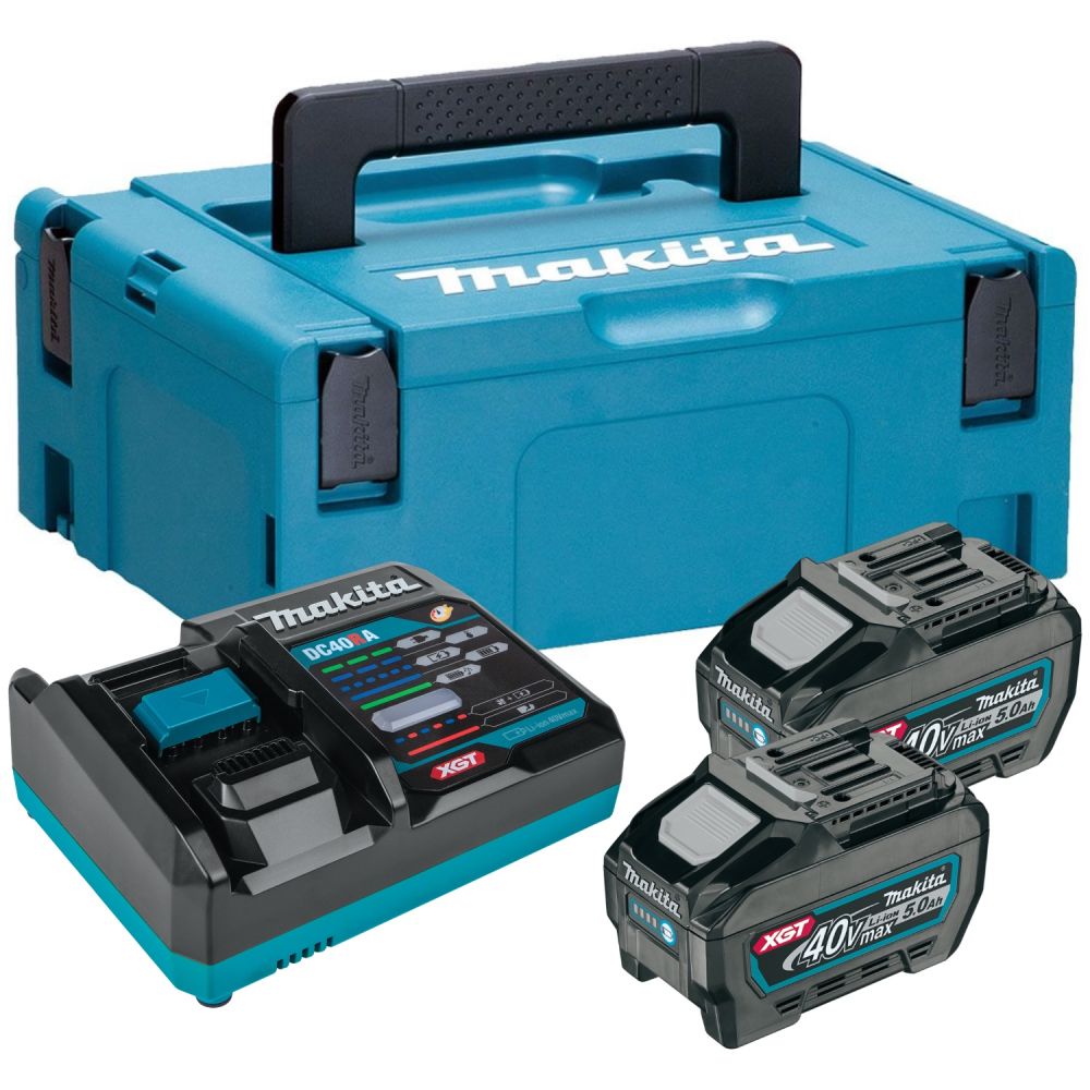 Набор Makita: 2 аккумулятора BL4050F, Li-Ion, 40 В, 5 Ач и зарядное устройство DC40RA, 40 В, 6 A, в кейсе MakPac, 191V40-2