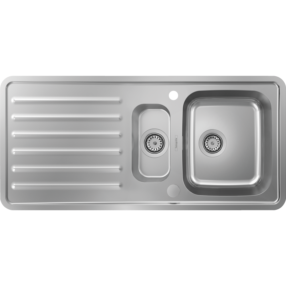 Кухонная мойка hansgrohe S41 S4113-F540 врезная с левым крылом и двумя чашами 150/340 43339800, нержавеющая сталь