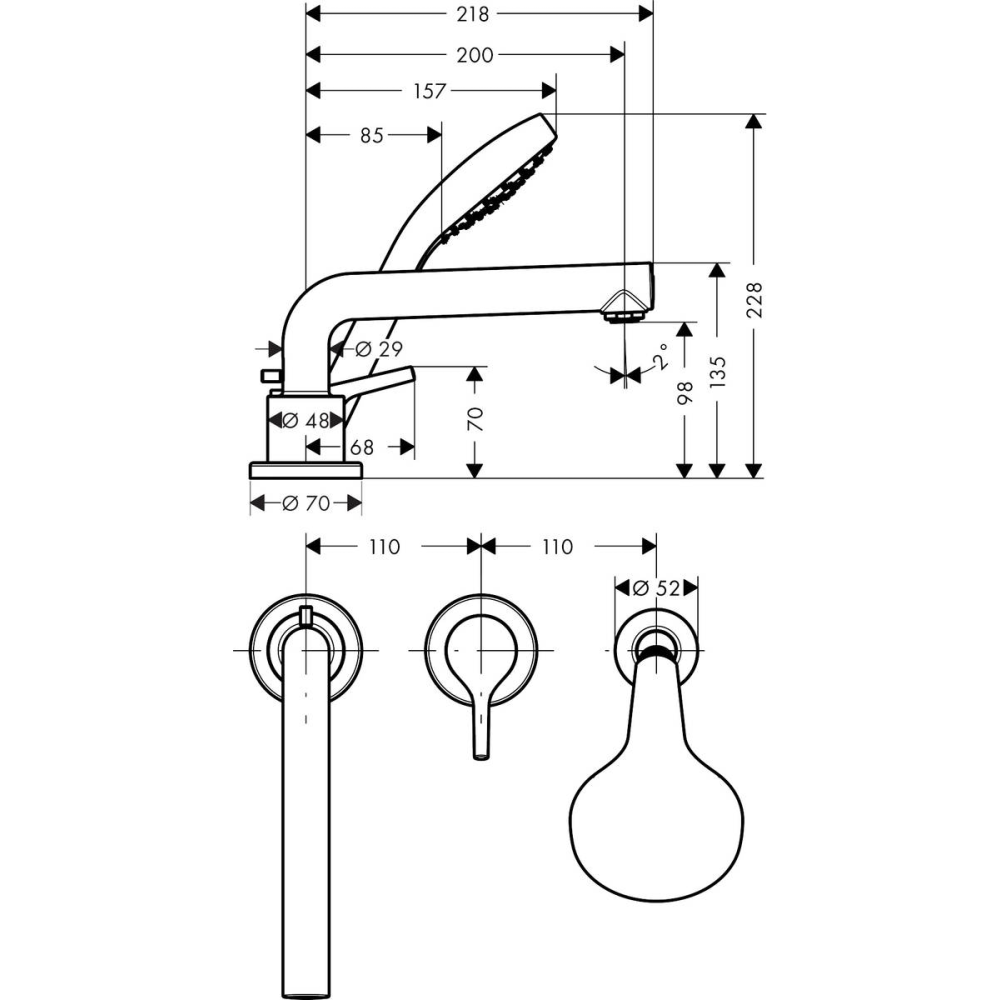 Внешняя часть смесителя для ванны hansgrohe Talis E на край ванны, на 3 отверстия 72417000, хром