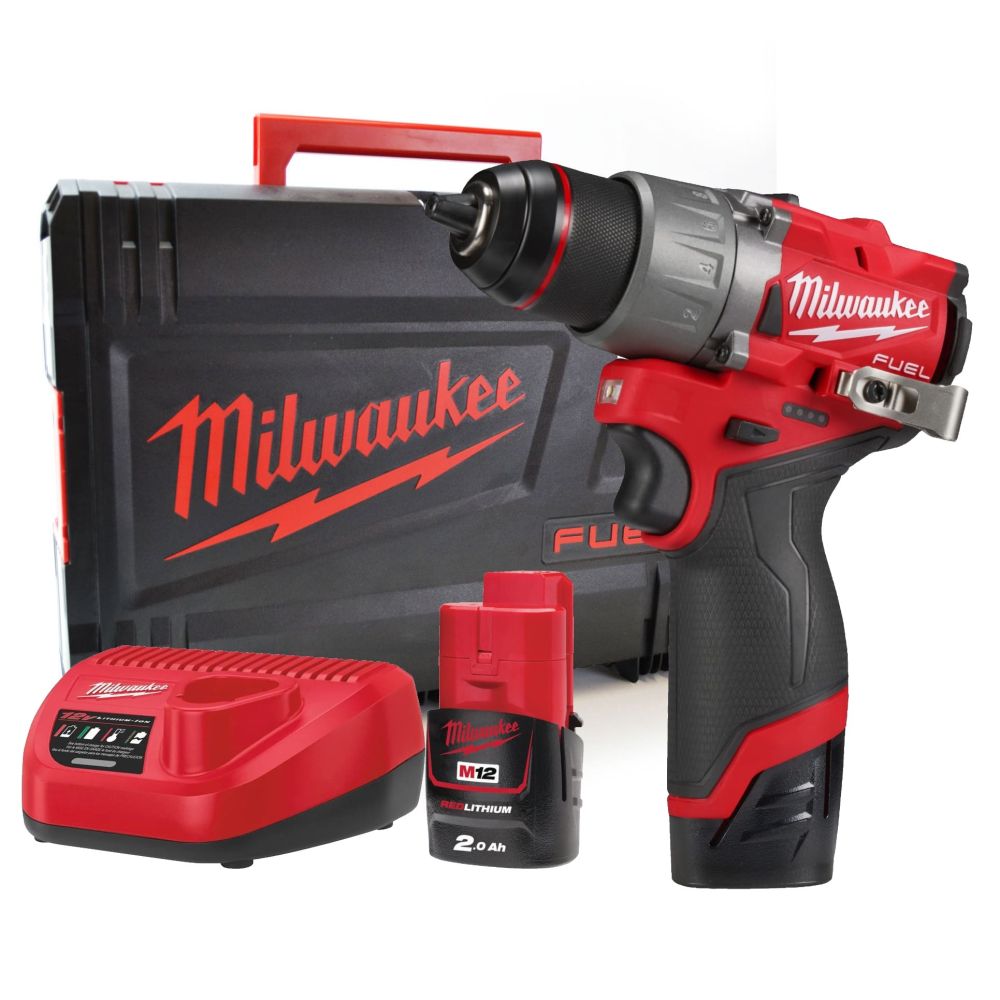 Аккумуляторная дрель-шуруповерт Milwaukee M12 FDD2-202X 4933479873, 1550 об/мин, c 2 АКБ 2 Ач и ЗУ, в кейсе