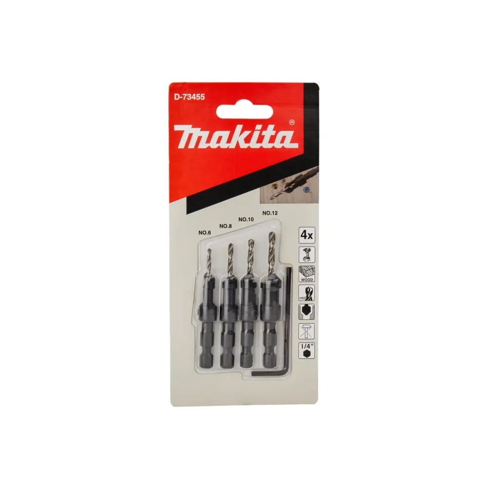 Набор сверл по дереву Makita с зенкерами, 6,810,12 мм, 4 шт. (D-73455)