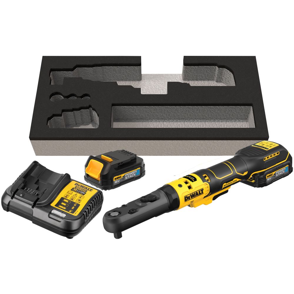 Аккумуляторный угловой гайковерт DEWALT DCF510E2G, с трещоткой, 18 В, 102 Нм, 300 об/мин, с 2 АКБ 1.7 Ач и ЗУ, в чехле (DCF510E2G-QW)
