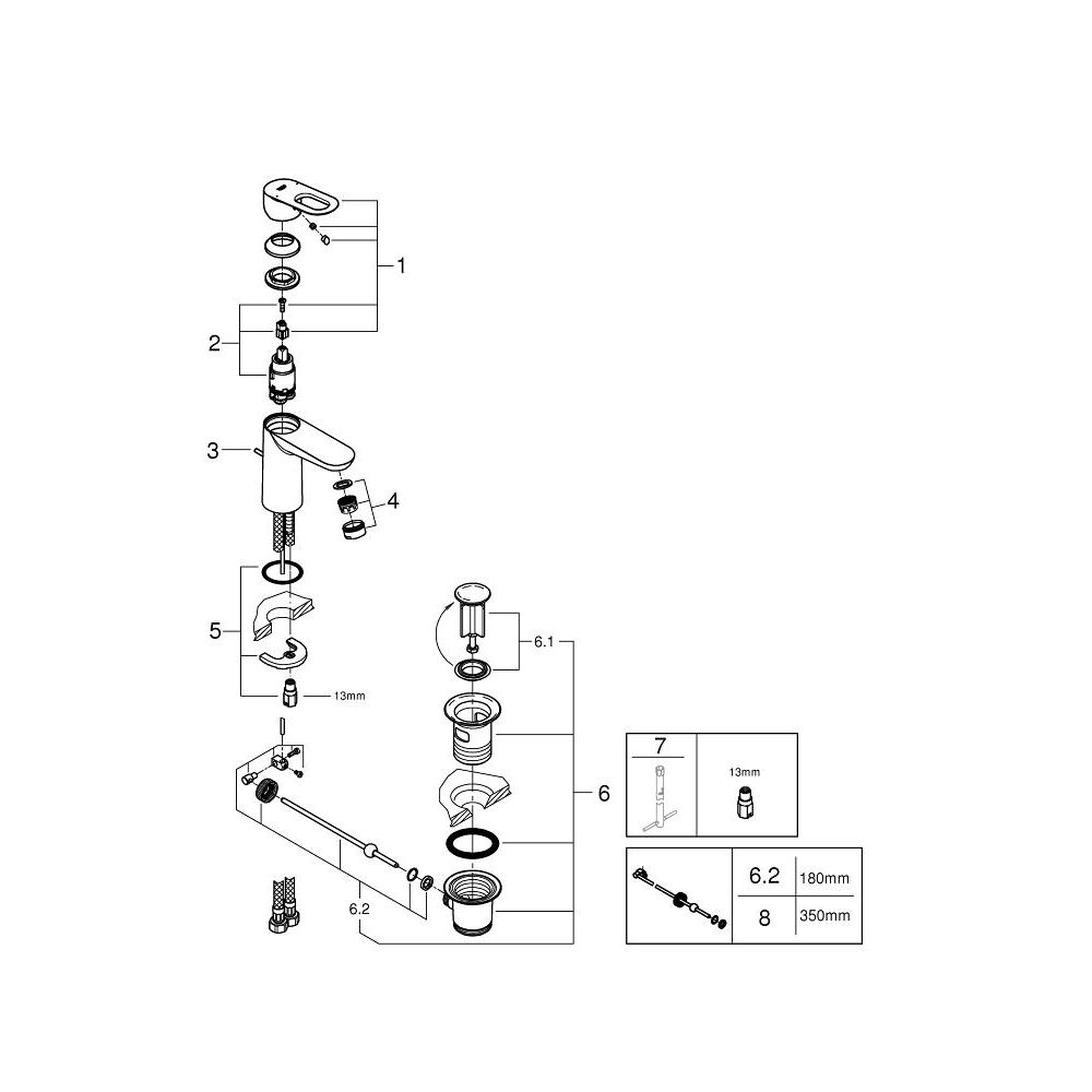 Смеситель для раковины GROHE BauLoop с донным клапаном, хром (23335000)