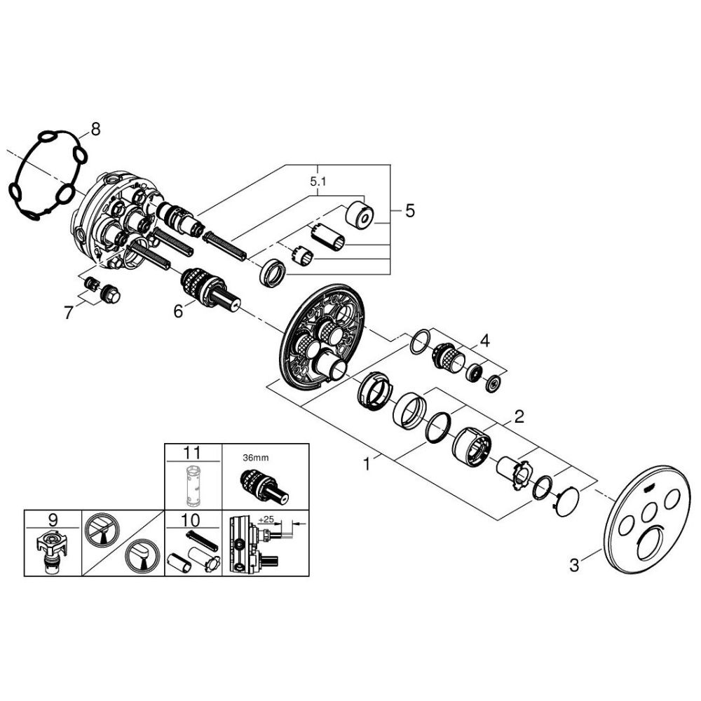Внешняя часть смесителя для душа GROHE SmartControl круглая, на 3 потребителя, хром (29146000)