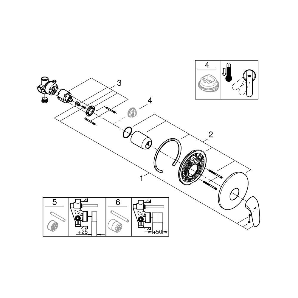Смеситель для душа GROHE Eurostyle в комплекте с монтажной частью, хром (23725003)