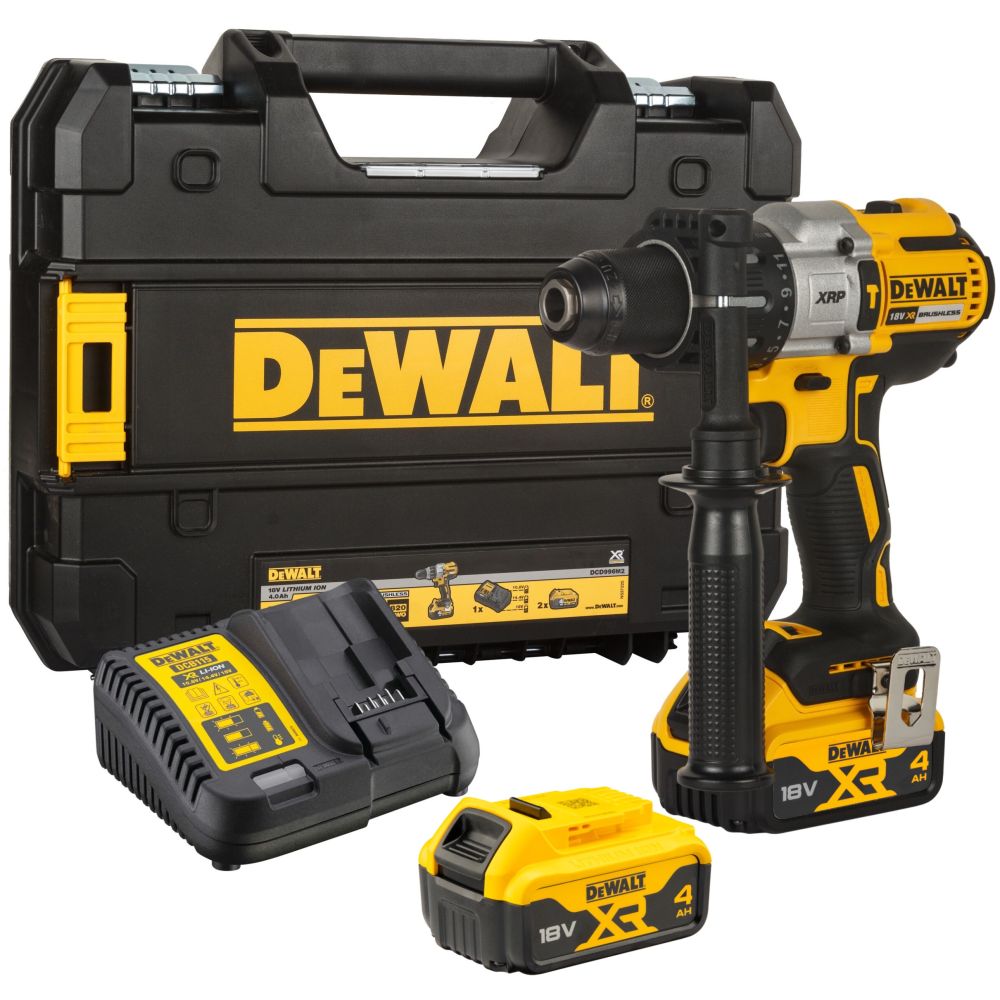 Дрель-шуруповерт DEWALT DCD996M2, 18 В, 2250 об/мин, 38250 уд/мин, с 2 АКБ 4 Ач и ЗУ, в кейсе TSTAK (DCD996M2-QW)