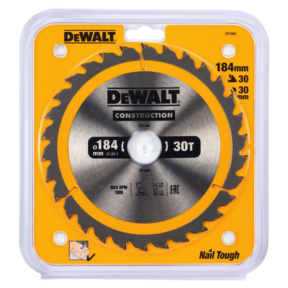 Диск пильный по дереву DEWALT CONSTRUCTION, 184х30х1.7 мм (DT1942-QZ)