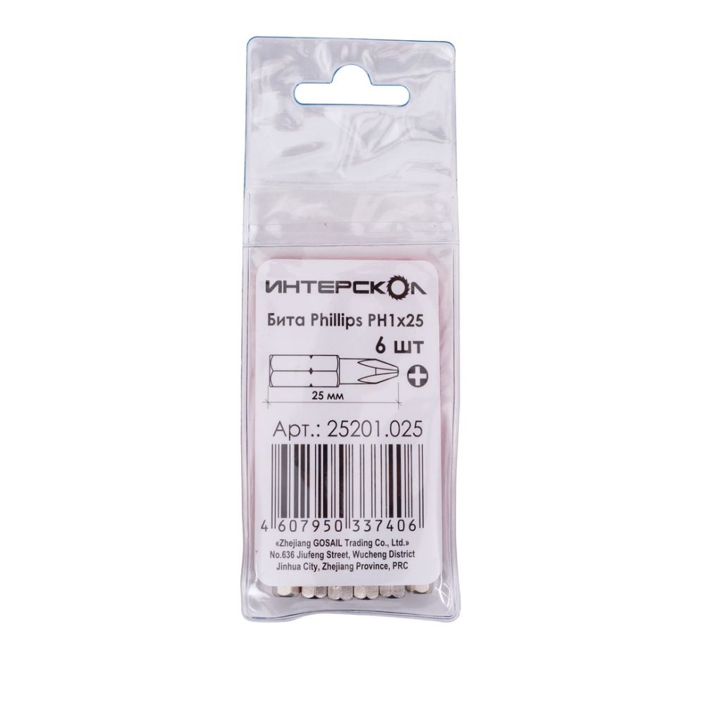 Бита ИНТЕРСКОЛ PH1, 25 мм хвостовик 1/4", 6 шт. (25201.025)