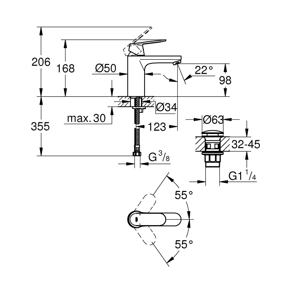 Смеситель для раковины GROHE Eurosmart Cosmopolitan, M-size, хром (23926000)
