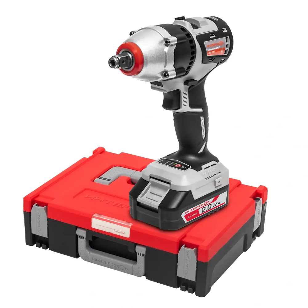 Аккумуляторный ударный гайковерт ИНТЕРСКОЛ ГАУ-300/18В, 18 В, 300 Нм, 3200 уд/мин, с 2 АКБ 2 Ач и ЗУ, в кейсе (755.1.4.47)