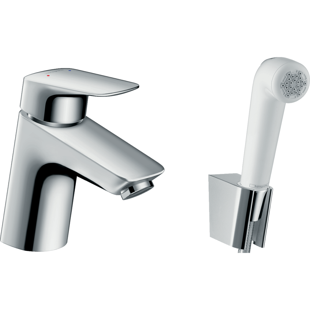 Смеситель для раковины hansgrohe Logis 70 без сливного гарнитура, с гигиеническим душем 71290000, хром