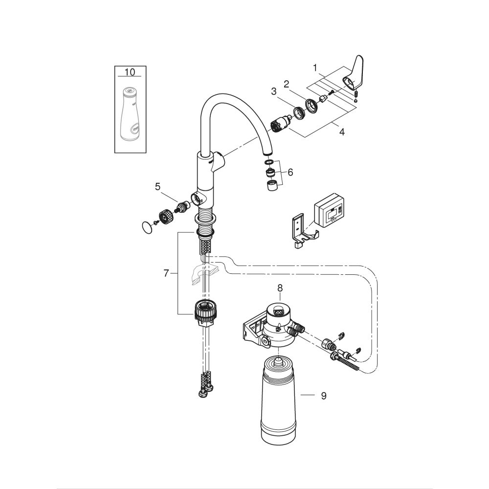 Смеситель для кухонной мойки GROHE Blue Pure BauCurve с функцией фильтрации, с фильтром в комплекте, хром (30385000)