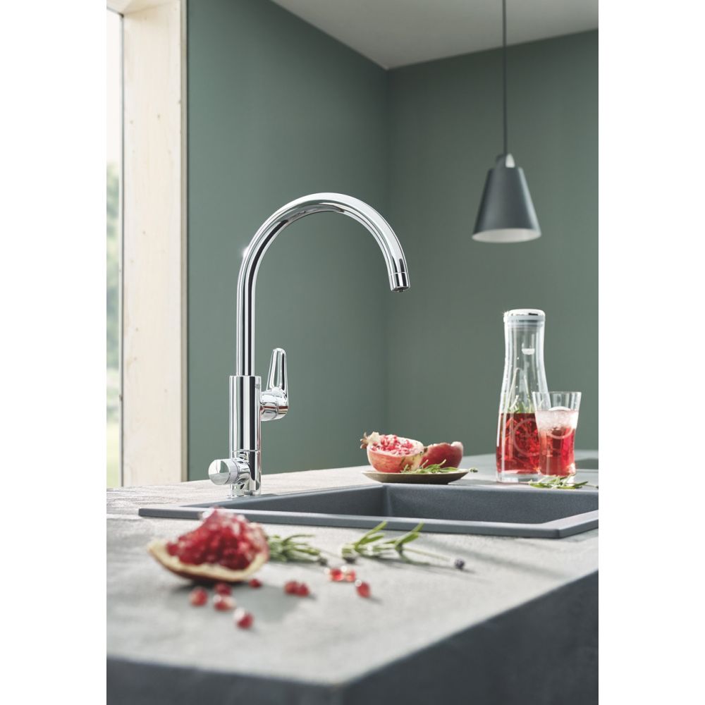Смеситель для кухонной мойки GROHE Blue Pure BauCurve с функцией фильтрации, с фильтром в комплекте, хром (30385000)