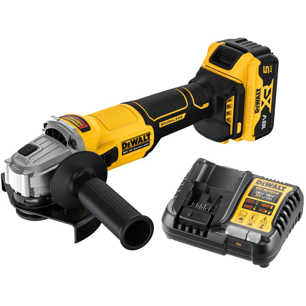 Аккумуляторная угловая шлифмашина DEWALT DCG407P1, 18 В, 125 мм, 9000 об/мин, с АКБ 5 Ач и ЗУ (DCG407P1N-XJ)