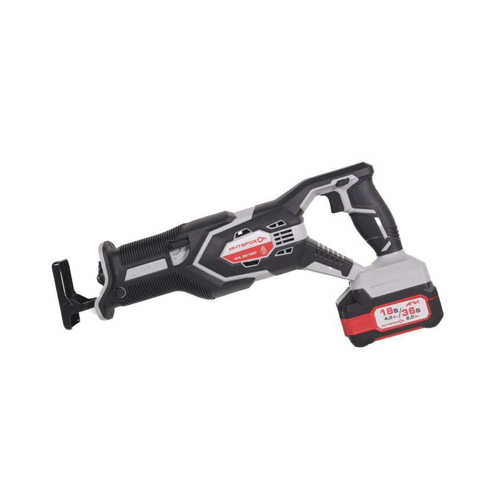 Аккумуляторная сабельная пила ИНТЕРСКОЛ НПА-200/36ВЭ, 36 В, 3000 ход/мин, 26 мм, с 2 АКБ 2 Ач и ЗУ, в кейсе (818.2.2.70)