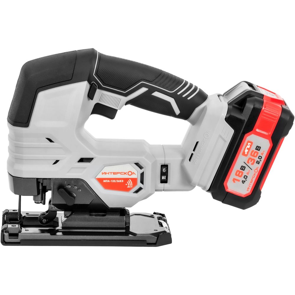 Аккумуляторный лобзик ИНТЕРСКОЛ МПА-125/36ВЭ, 36 В, 3000 ход/мин, 26 мм, с 2 АКБ 2 Ач и ЗУ, в кейсе (822.2.2.70)