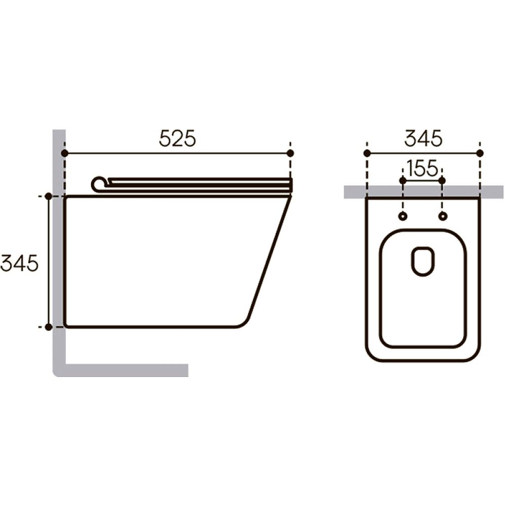 Унитаз подвесной Aqueduto MACIO Plus 525*345 безободковый, сиденье с микролифтом, черный матовый (MACТ0240)